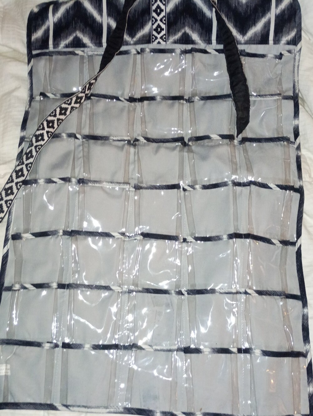 Clear Pocket Organizer Tote Bag - Black and White